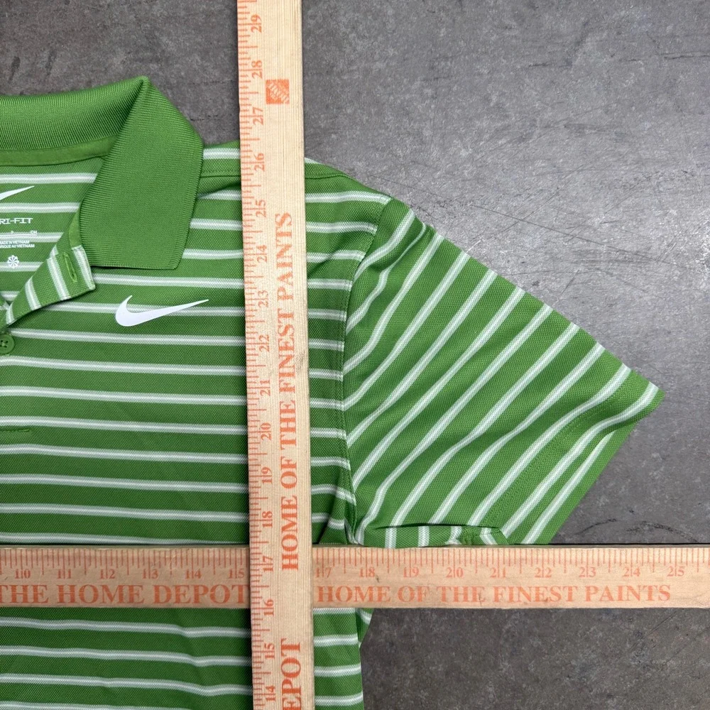 Nike Dri-FIT Mens Small Green White Striped Golf Polo Shirt Short Sleeve